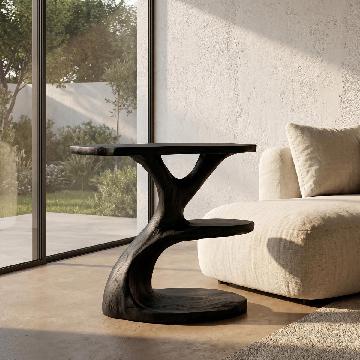 Modern Organic Side Table, Multi-Level Solid Wood End Table & Nightstand for Living Room & Bedroom