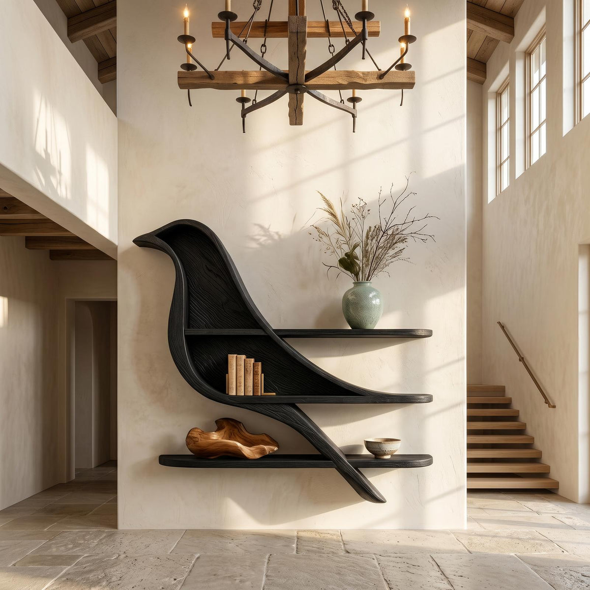 Organic Wave Bookshelf With Sculptural Wall Mounted Shelves For Living Room
