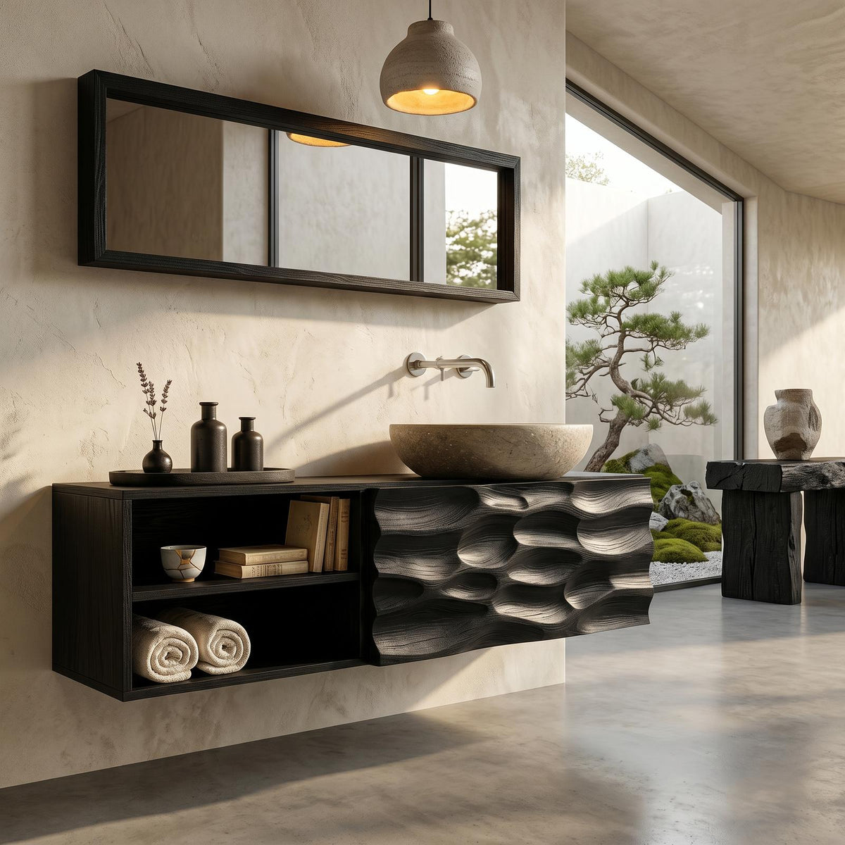 Handcrafted Organic Bathroom Vanity With Floating Storage Cabinet For Bathroom SINLHABRV313