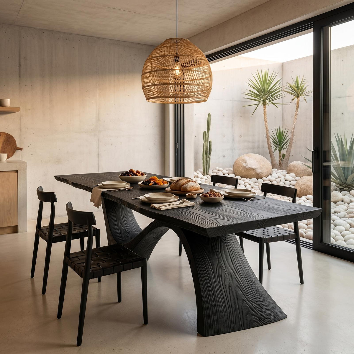 Organic Modern Dining Table With Natural Wood Base For Dining Room SINLHADT181