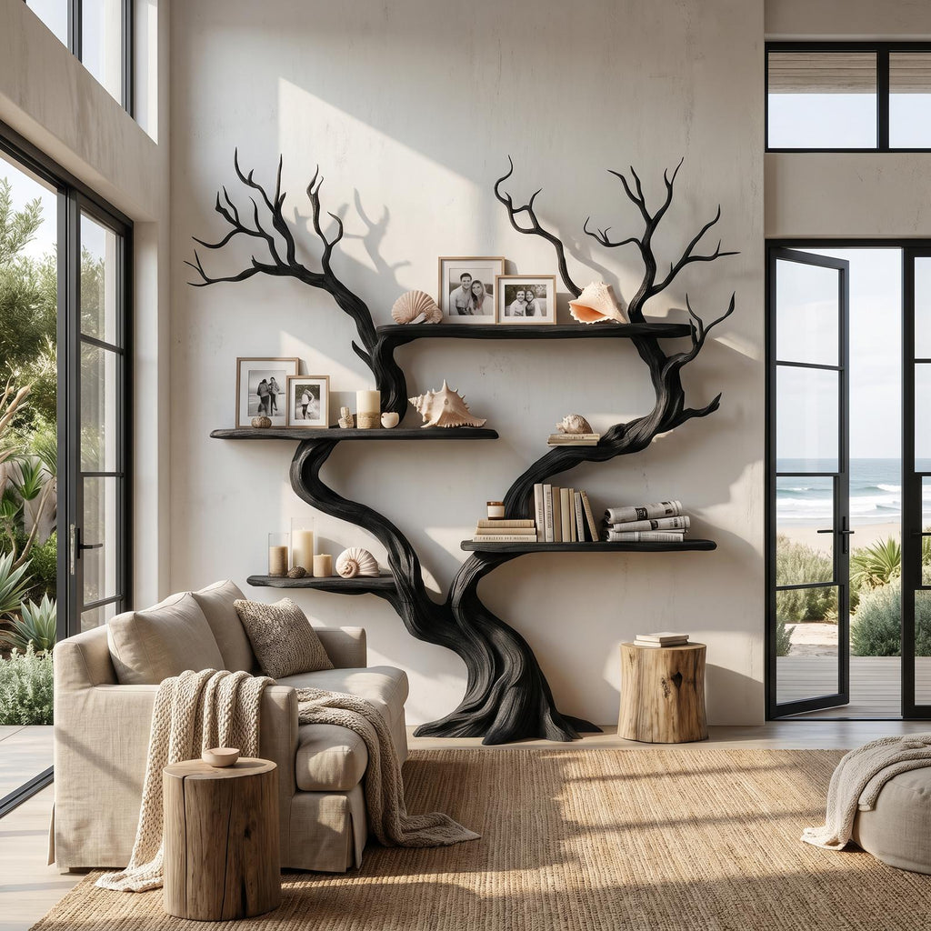Organic Tree Wall Shelf With Multi Tier Display Shelves For Home