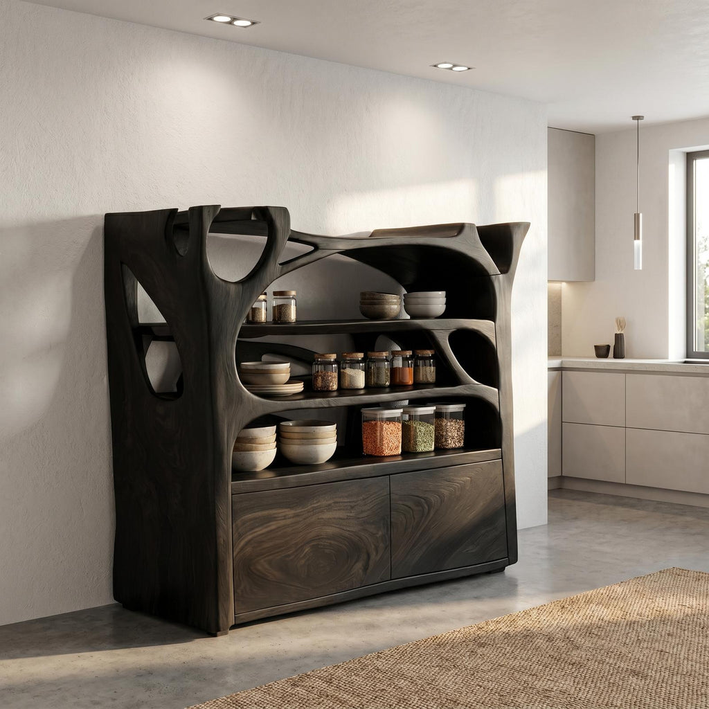 Handcrafted Shoe Cabinet Sculptural Wood Design For Entryway
