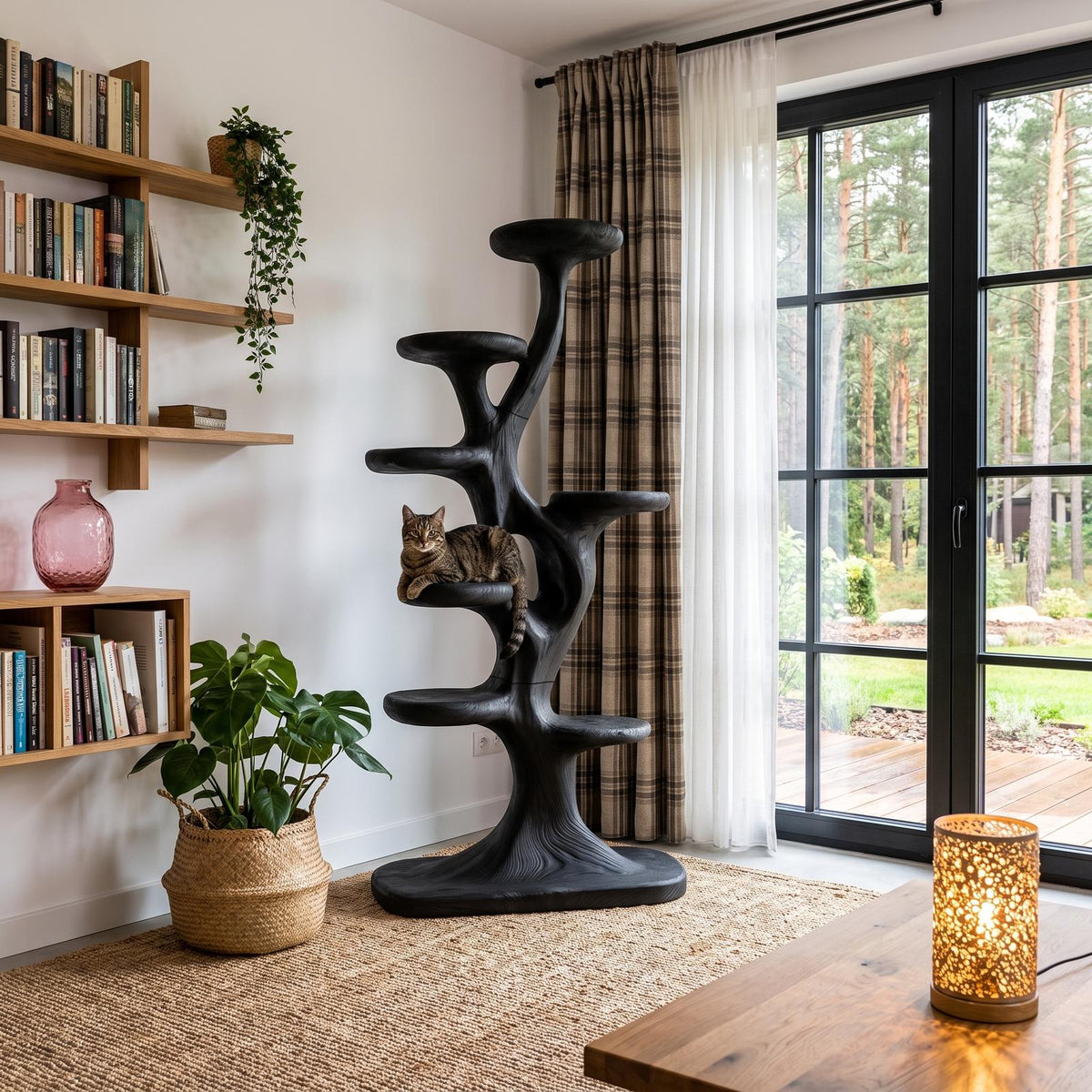 Modern Tree Shaped Cat Tree With Multi Level Platforms For Indoor Cats