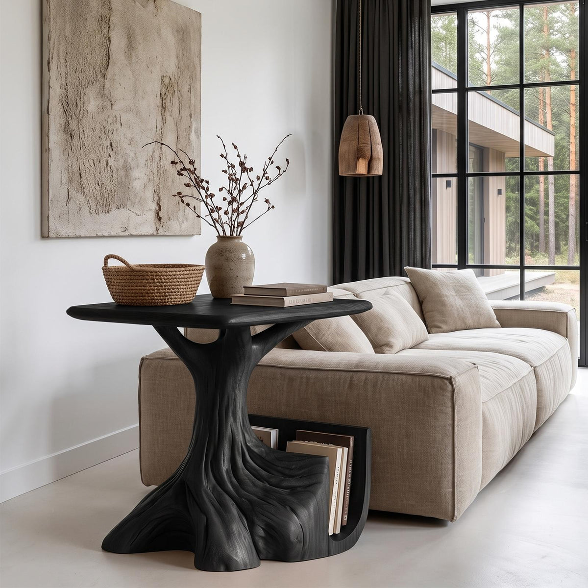 Contemporary Sculptural Side Table With Tree Inspired Base For Living Room