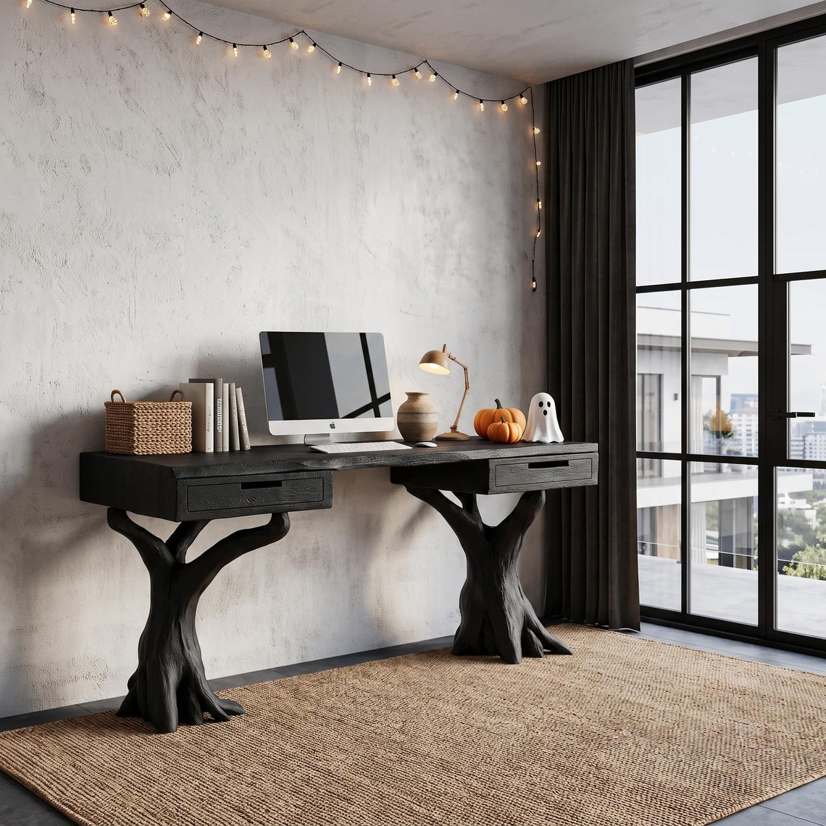 Contemporary Halloween Storage Desk With Pumpkin Display Shelves For Home Office SINLHADE180