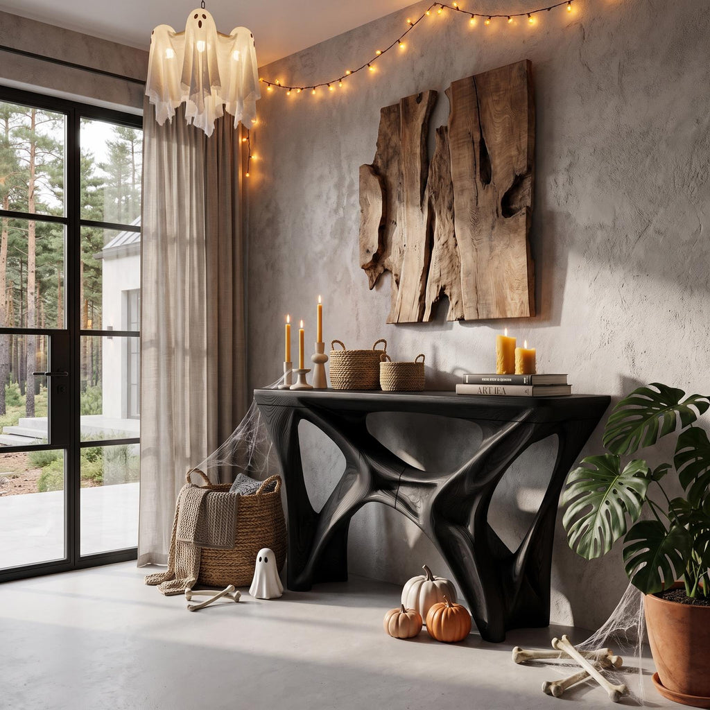 Gothic Halloween Console Table With Spider Web Inspired Base For Entryway