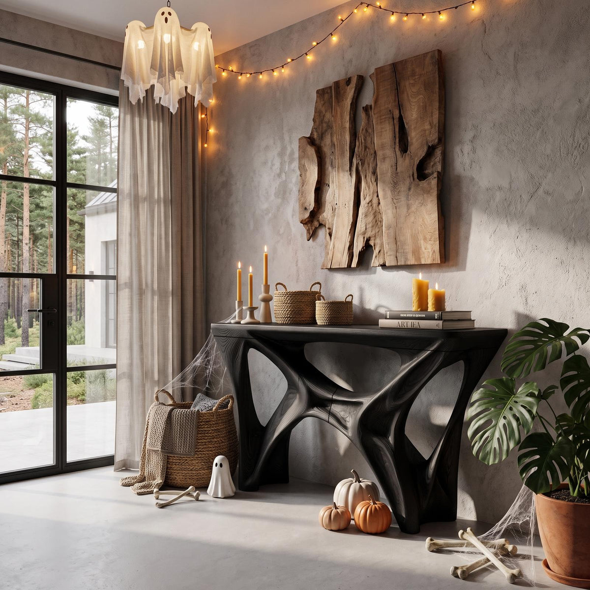 Gothic Halloween Console Table With Spider Web Inspired Base For Entryway