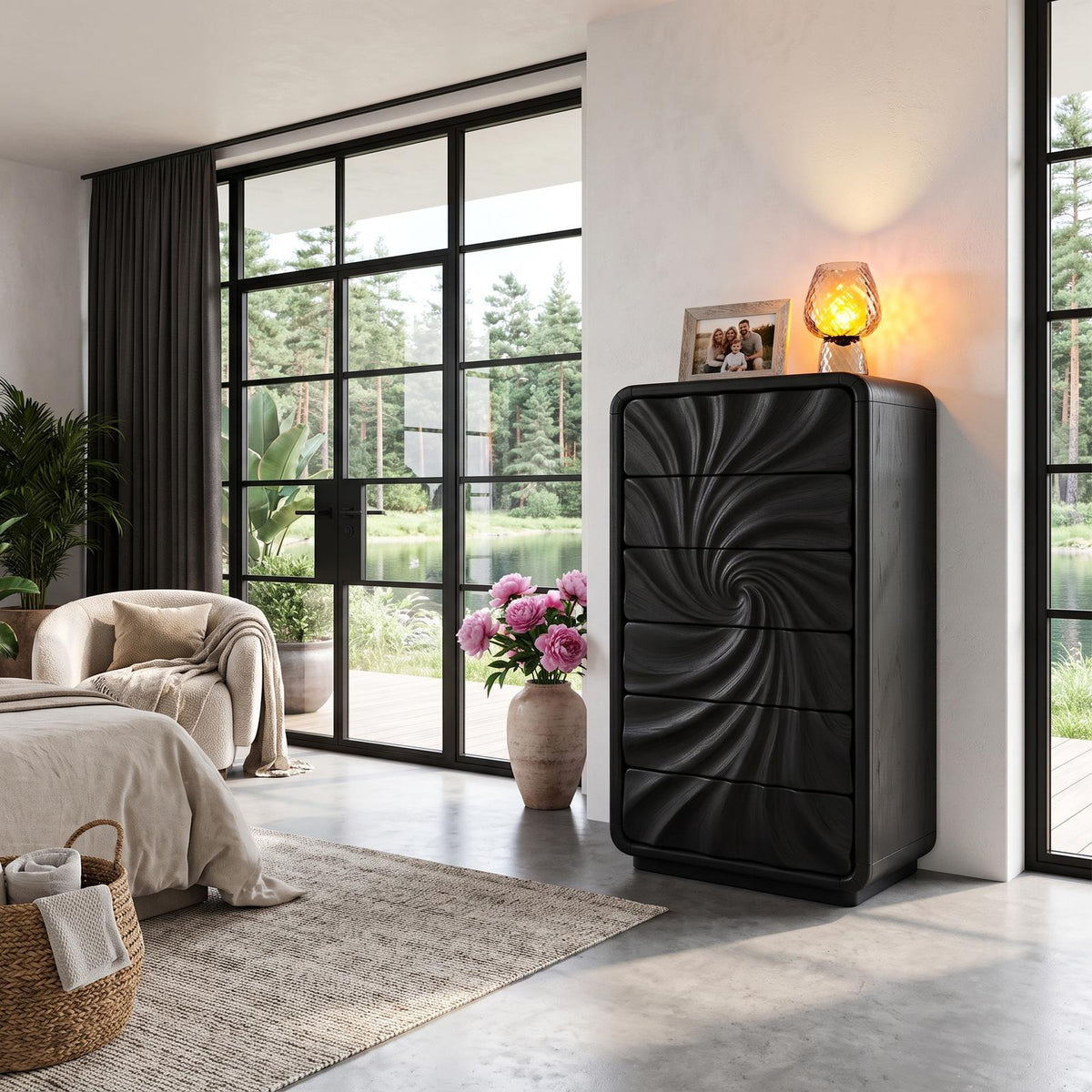 Modern Tall Dresser With Flowing Wave Drawer Design For Bedroom