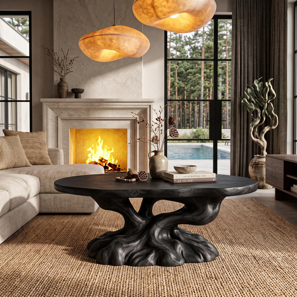 Rustic Coffee Table With Tree Root Inspired Base For Living Room