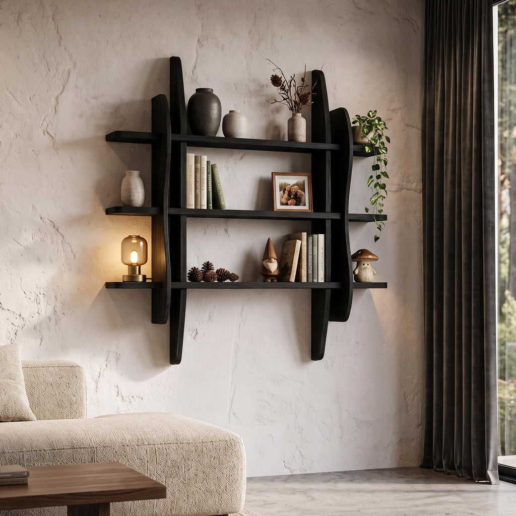 Contemporary Display Shelf With Sculptural Frame Design For Living Room