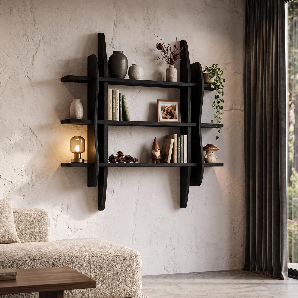 Contemporary Display Shelf With Sculptural Frame Design For Living Room