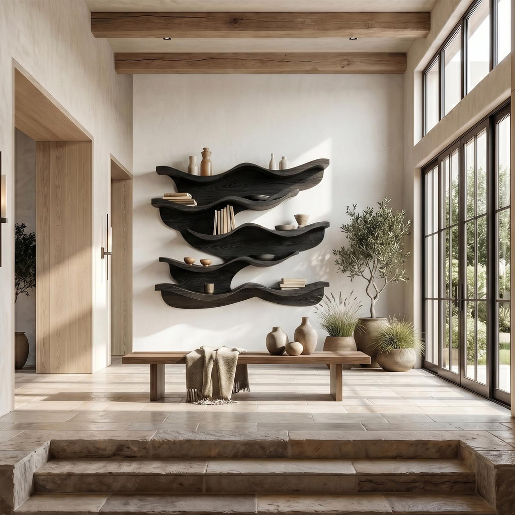 Sculptural Wave Wall Mounted Bookshelf For Living Room And Bedroom