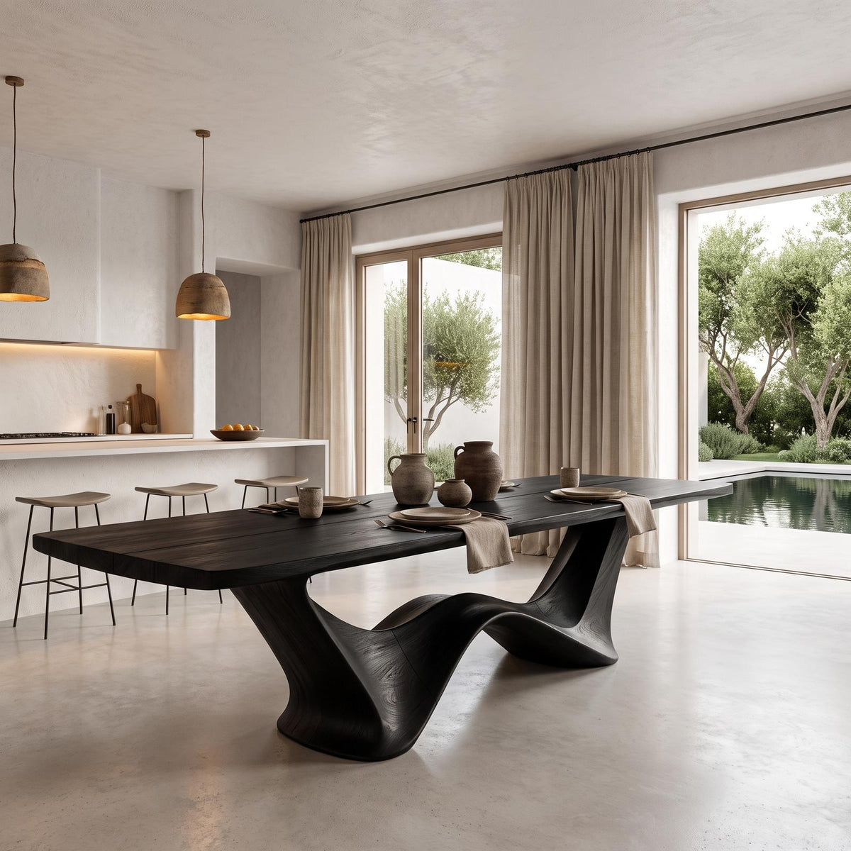 Contemporary Dining Table With Architectural Wave Design For Dining Room And Breakfast Nook
