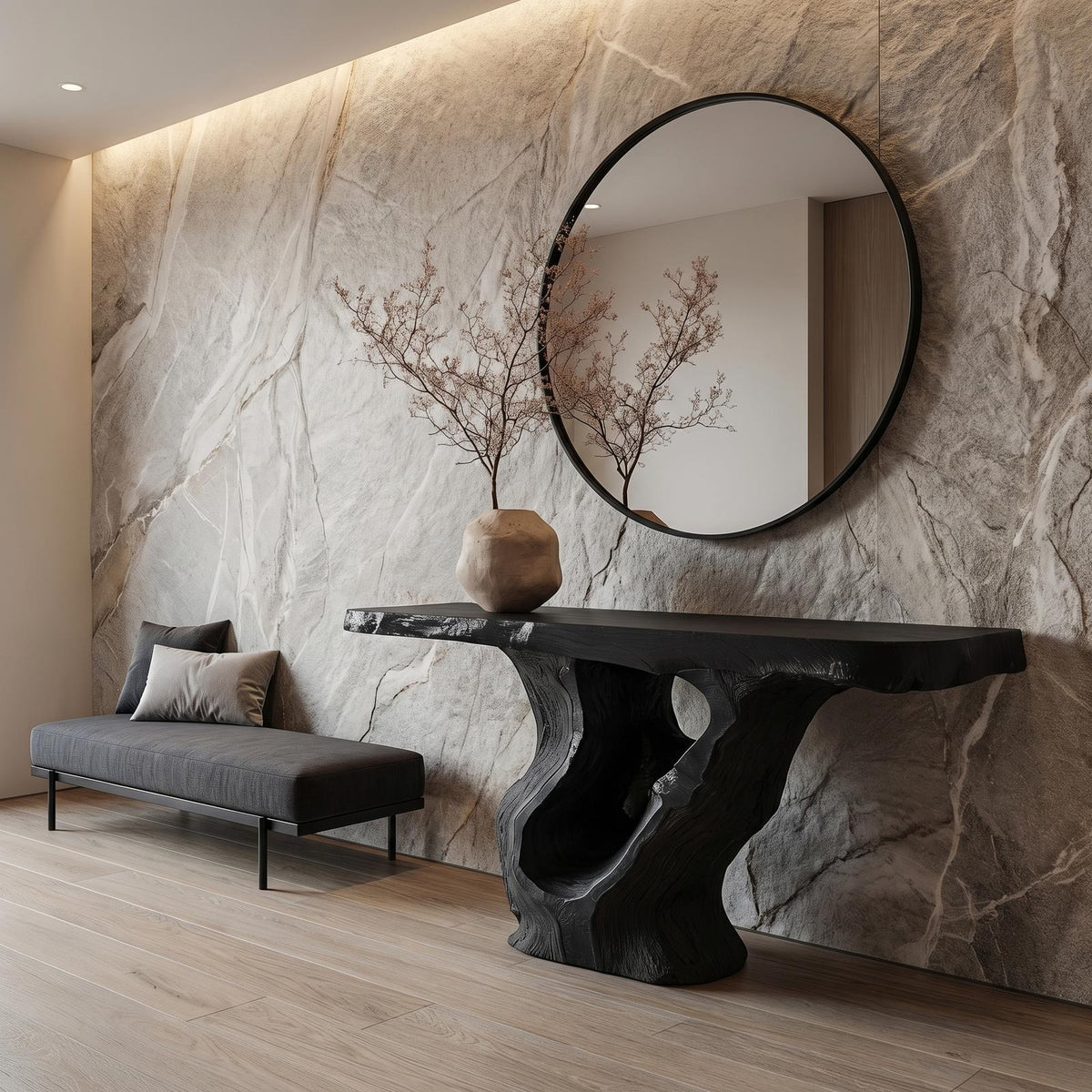 Spry Interior Sculptural Tree Root Console Table, Rustic Natural Solid Wood Entryway Table & Living Room Credenza, SINLHACS567