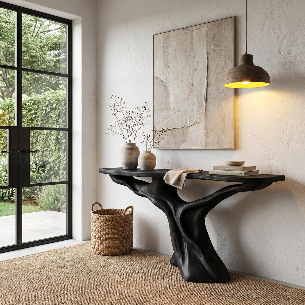 Spry Interior Rustic Console Table, Natural Solid Wood Top with Teak Root Structure Base for Living Room, SINLHACS582