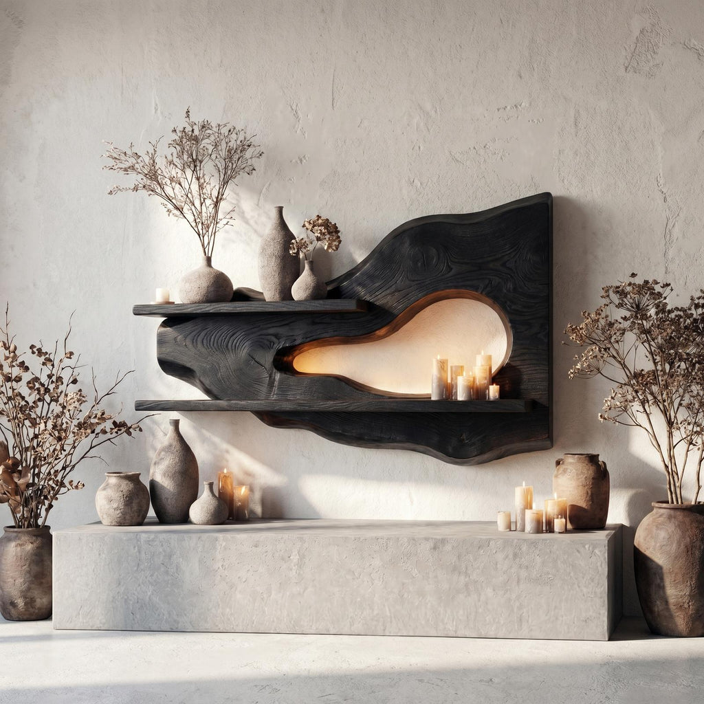 Modern Organic Floating Wall Shelf, Solid Wood Natural Edge Ledge for Entryway, Living Room Decorative Display