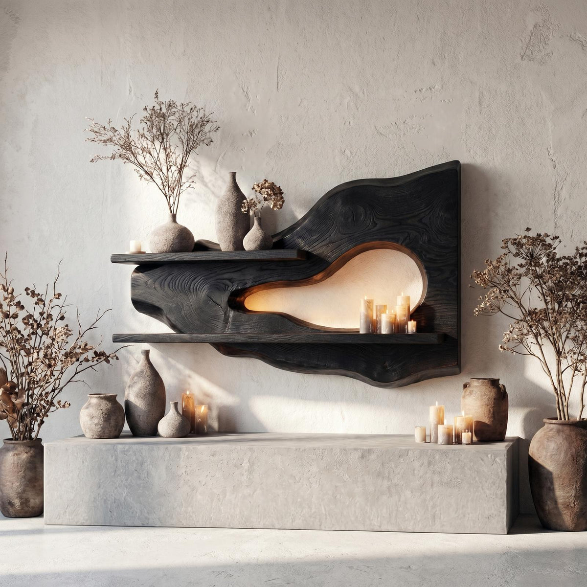 Modern Organic Floating Wall Shelf, Solid Wood Natural Edge Ledge for Entryway, Living Room Decorative Display