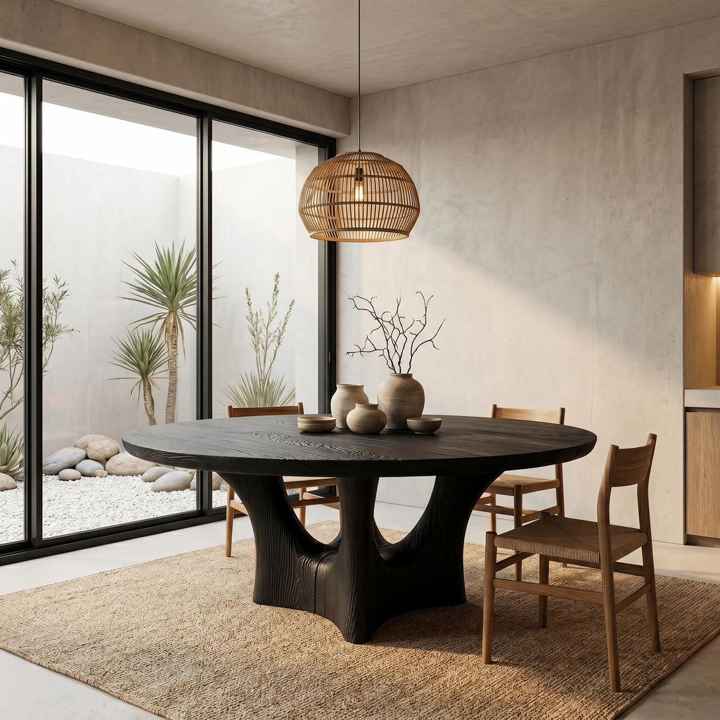 Spry Interior Contemporary Round Dining Table, Solid Wood Smooth Curved Pedestal Base Table for Kitchen & Dining Room, SINLHADT182