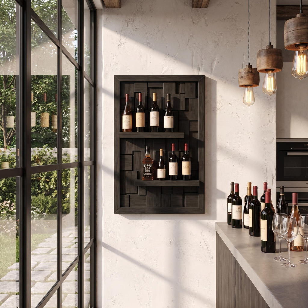 Wall Mounted Wine Holder With Open Bottle Display For Home Bar