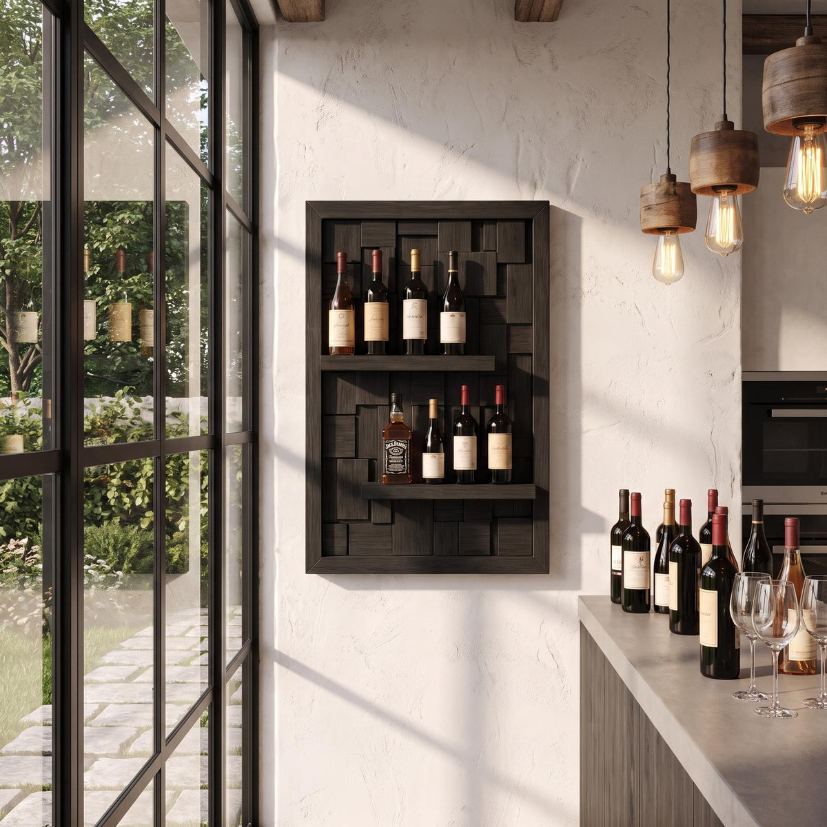 Wall Mounted Wine Holder With Open Bottle Display For Home Bar