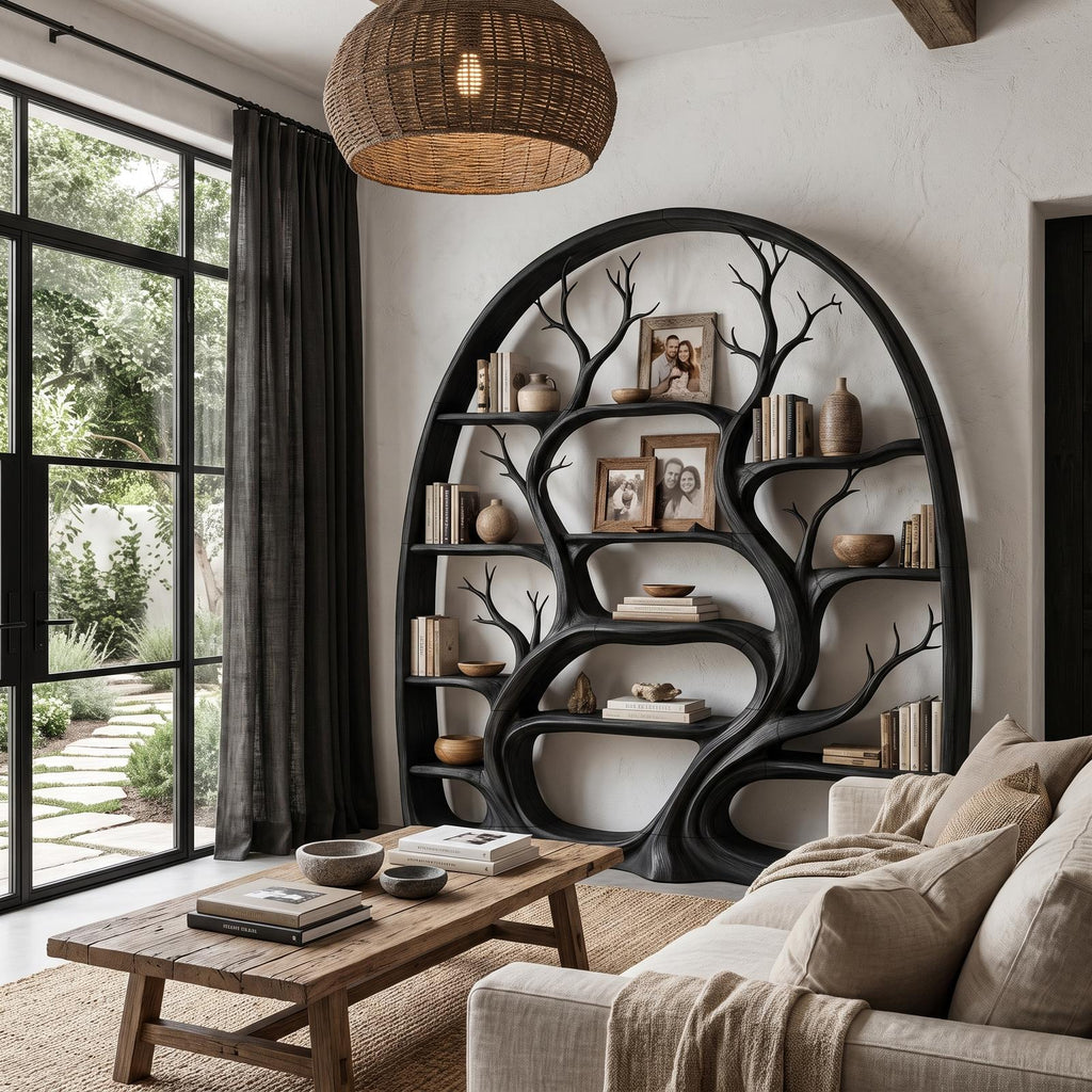 Organic Tree Bookshelf With Arched Branch Design For Living Room And Home Office