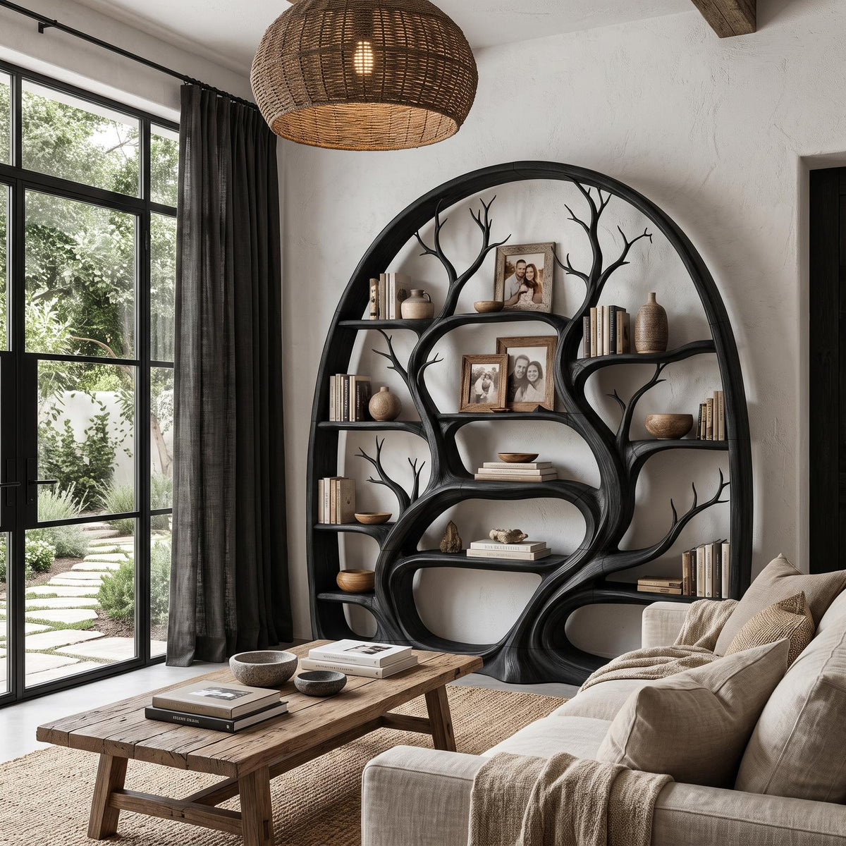 Organic Tree Bookshelf With Arched Branch Design For Living Room And Home Office