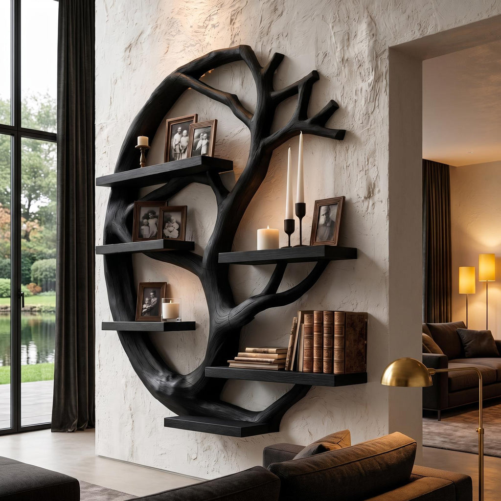 Modern Wall Mounted Shelf With Circular Tree Silhouette For Living Room And Bedroom SINLHAFL058