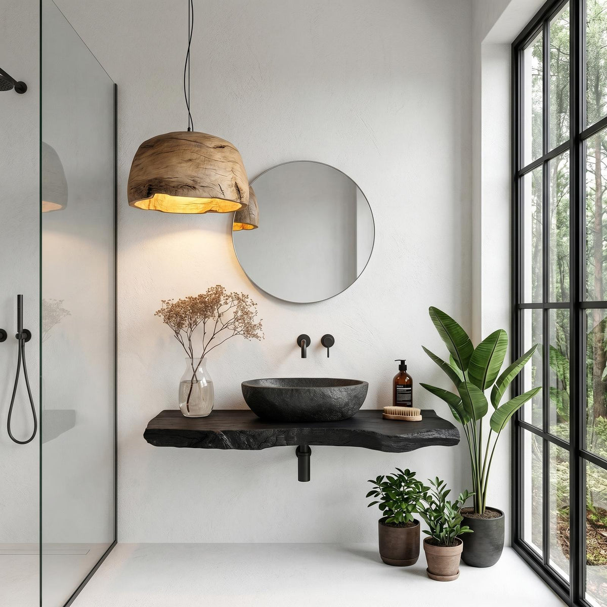 Rustic Floating Bathroom Vanity, Handcrafted Live Edge Solid Wood Shelf for Powder Room & Master Bath