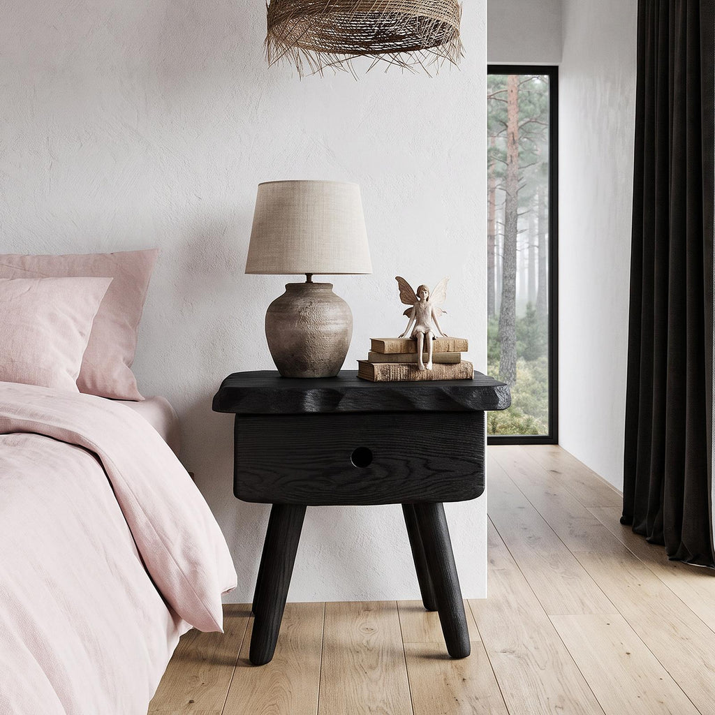 Scandinavian Solid Wood Bedside Table With Drawer SINLHANS290
