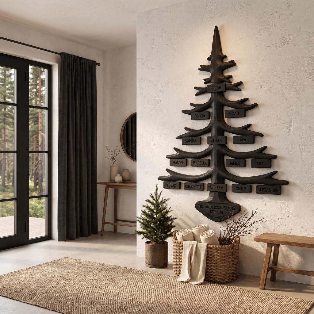 Organic Personalized Family Tree Wall Decor With Custom Name Plaques For Living Room And Entryway SINLHAWA151