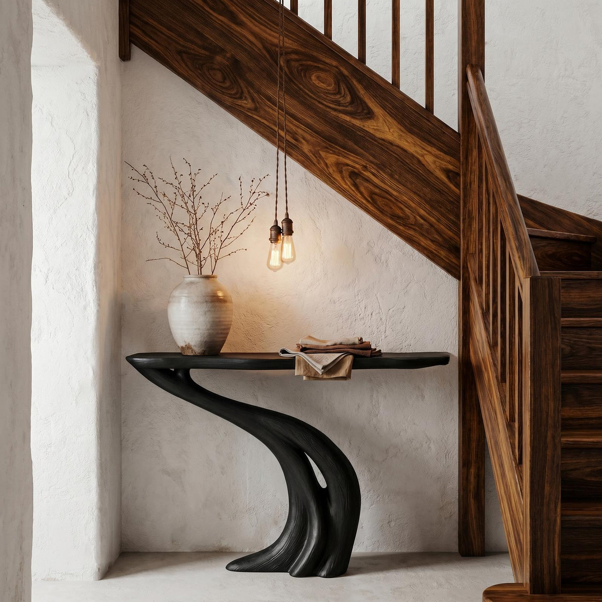 Organic Curved Console Table, Soft Flowing Solid Wood Base for Entryway, Foyer & Living Room Decor