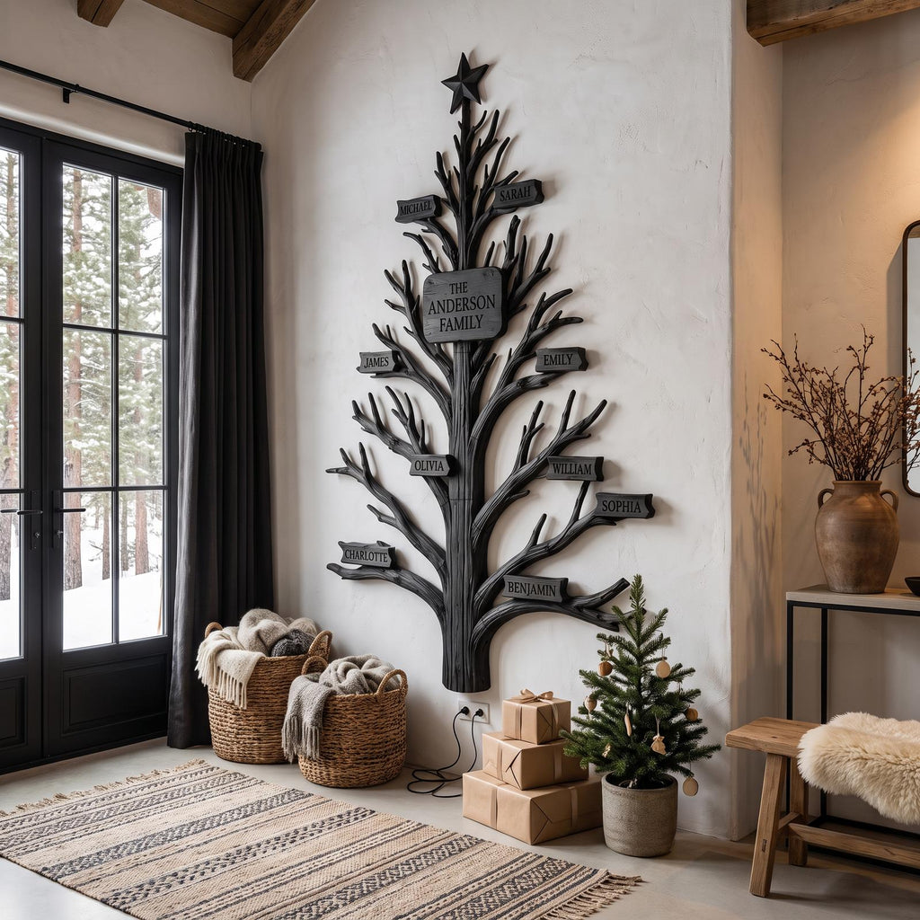 Rustic Family Tree Wall Decor With Personalized Family Name For Entryway And Living Room