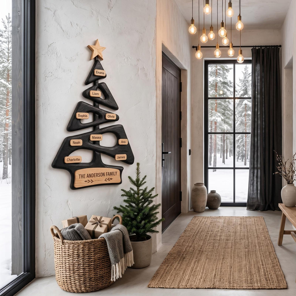Organic Family Tree Wall Art With Custom Family Name Sign For Living Room And Foyer