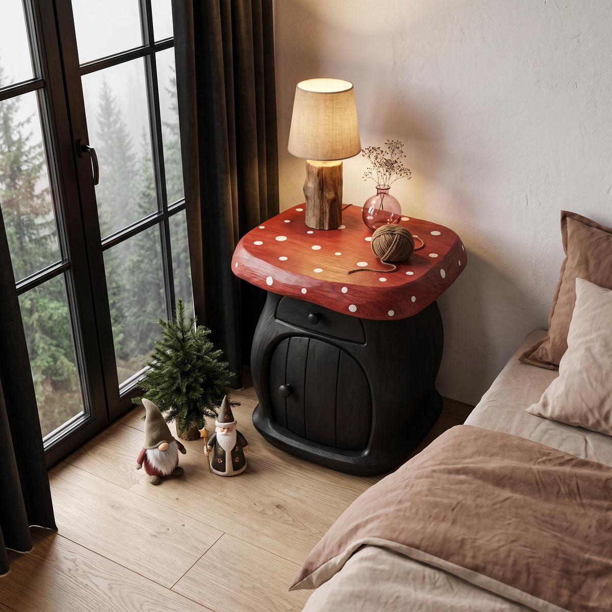 Modern Mushroom Bedside Table With Wooden Storage Door SINLHANS295