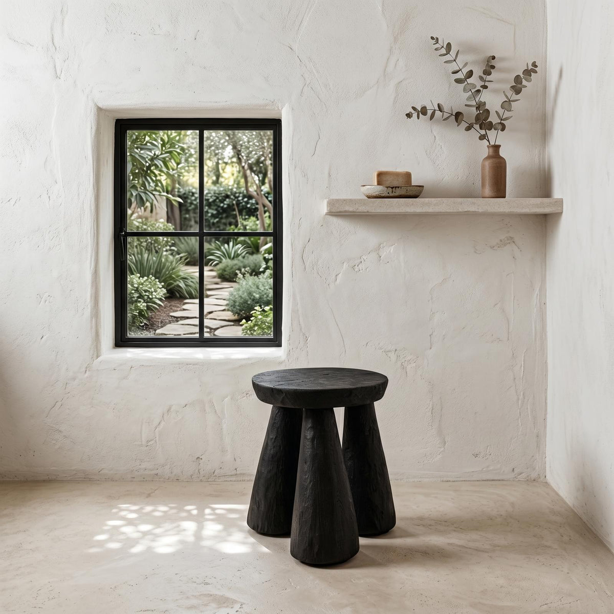 Handcrafted Solid Wood Bathroom Stool, Rustic Wooden Shower Bench & Spa Seat for Bedroom & Vanity