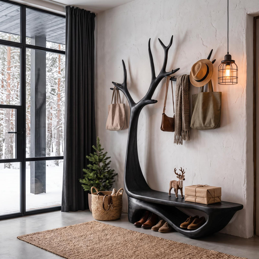 Organic Tree Shoe Bench Wall Mounted Coat Rack Storage For Entryway Hallway