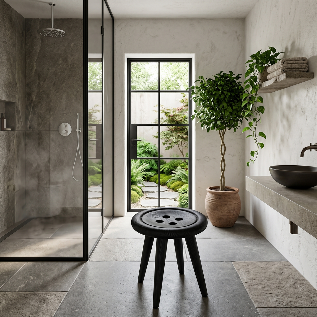Modern Organic Wood Shower Stool, Handcrafted Waterproof Spa Bath Seat Bench for Contemporary Luxury Bathroom