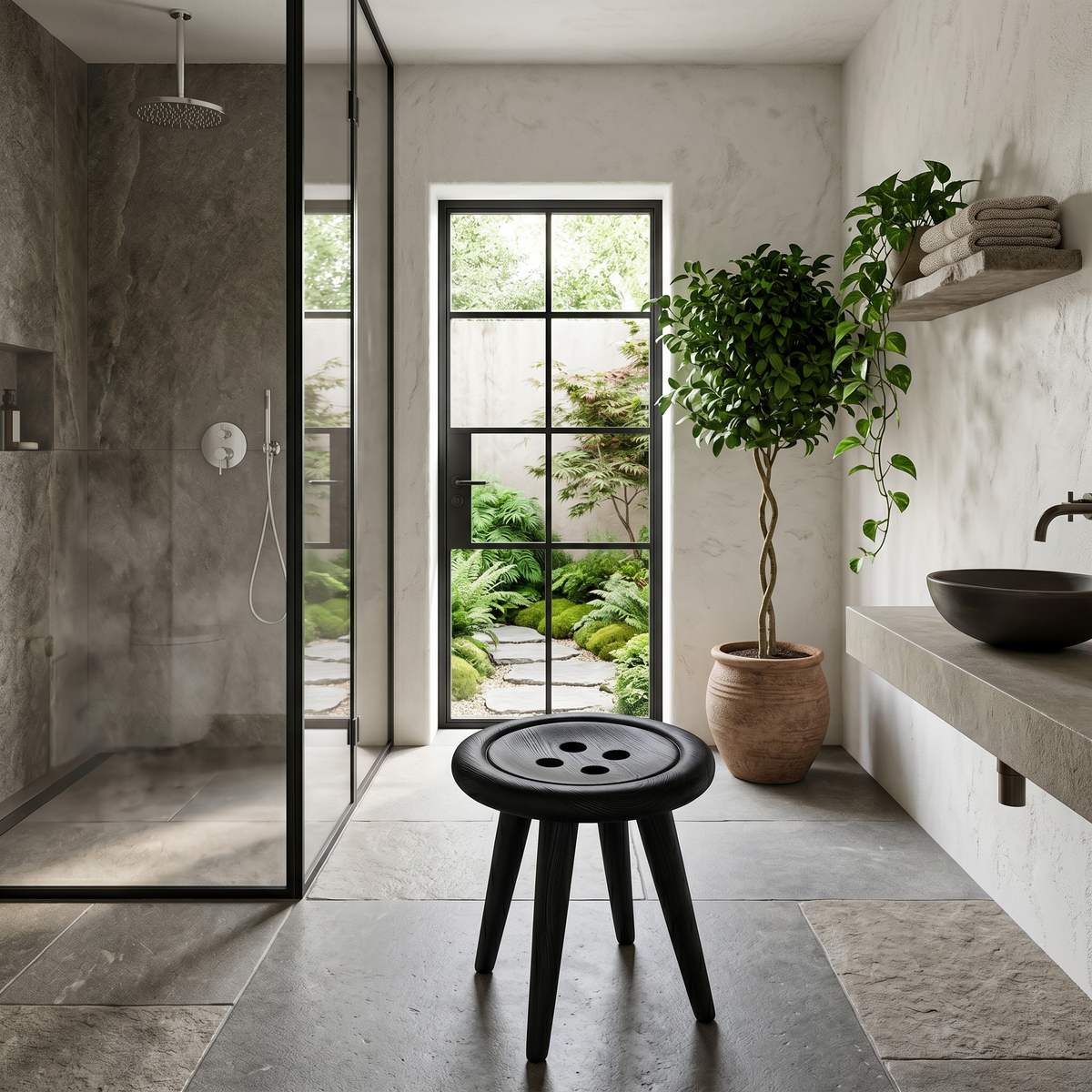 Modern Organic Wood Shower Stool, Handcrafted Waterproof Spa Bath Seat Bench for Contemporary Luxury Bathroom