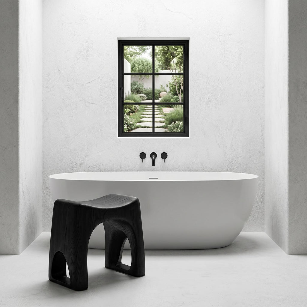 Minimalist Solid Wood Bathroom Stool, Organic Waterproof Spa Shower Bench Seat for Luxury Bathroom Decor