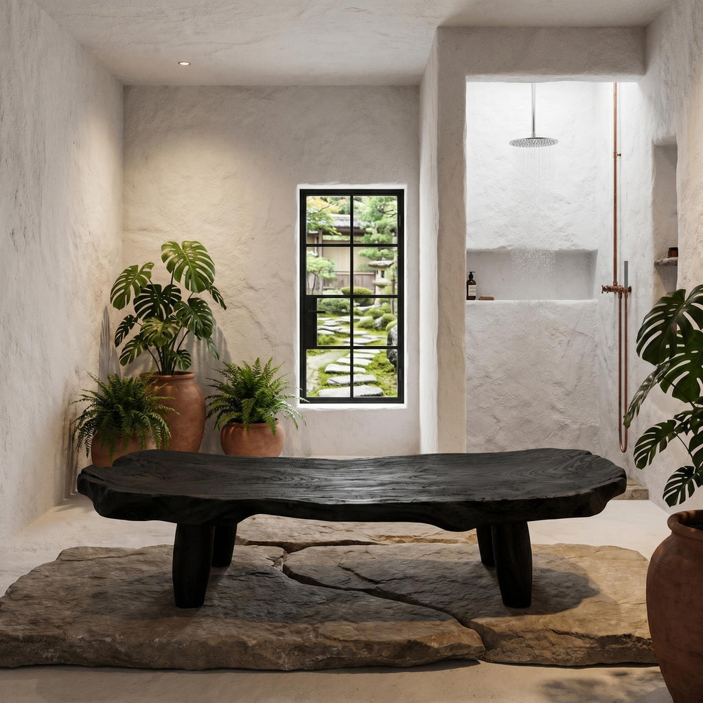 Organic Live Edge Solid Wood Shower Bench, Waterproof Spa Bath Seat Stool for Luxury Bathroom and Wet Room