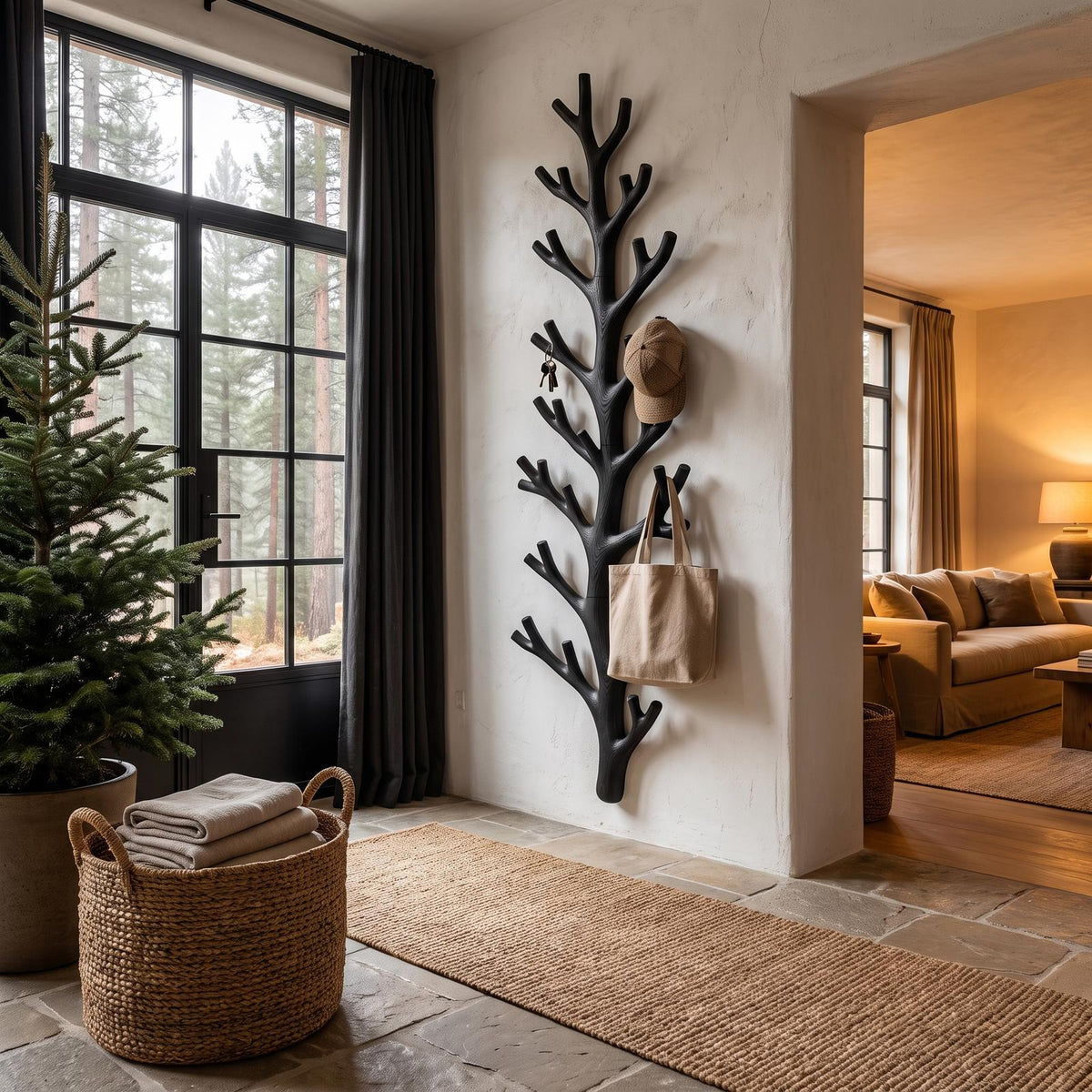 Sculptural Tree Coat Rack Wall Mounted Design For Entryway Hallway