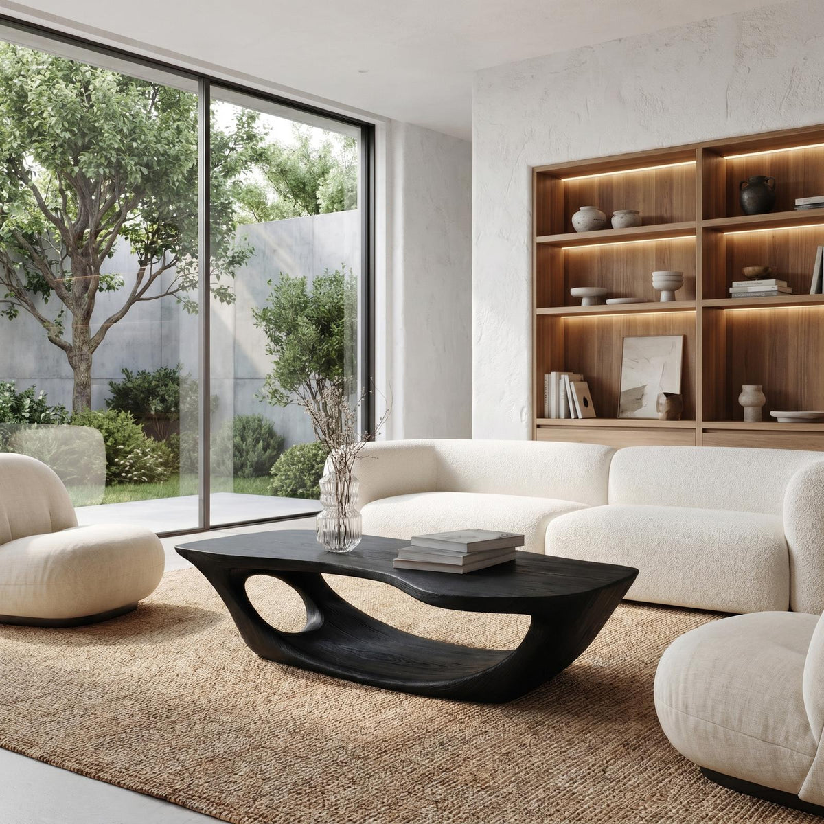 Wabi Sabi Solid Wood Coffee Table, Handcrafted Organic Wood Center Table for Rustic Living Room and Lounge