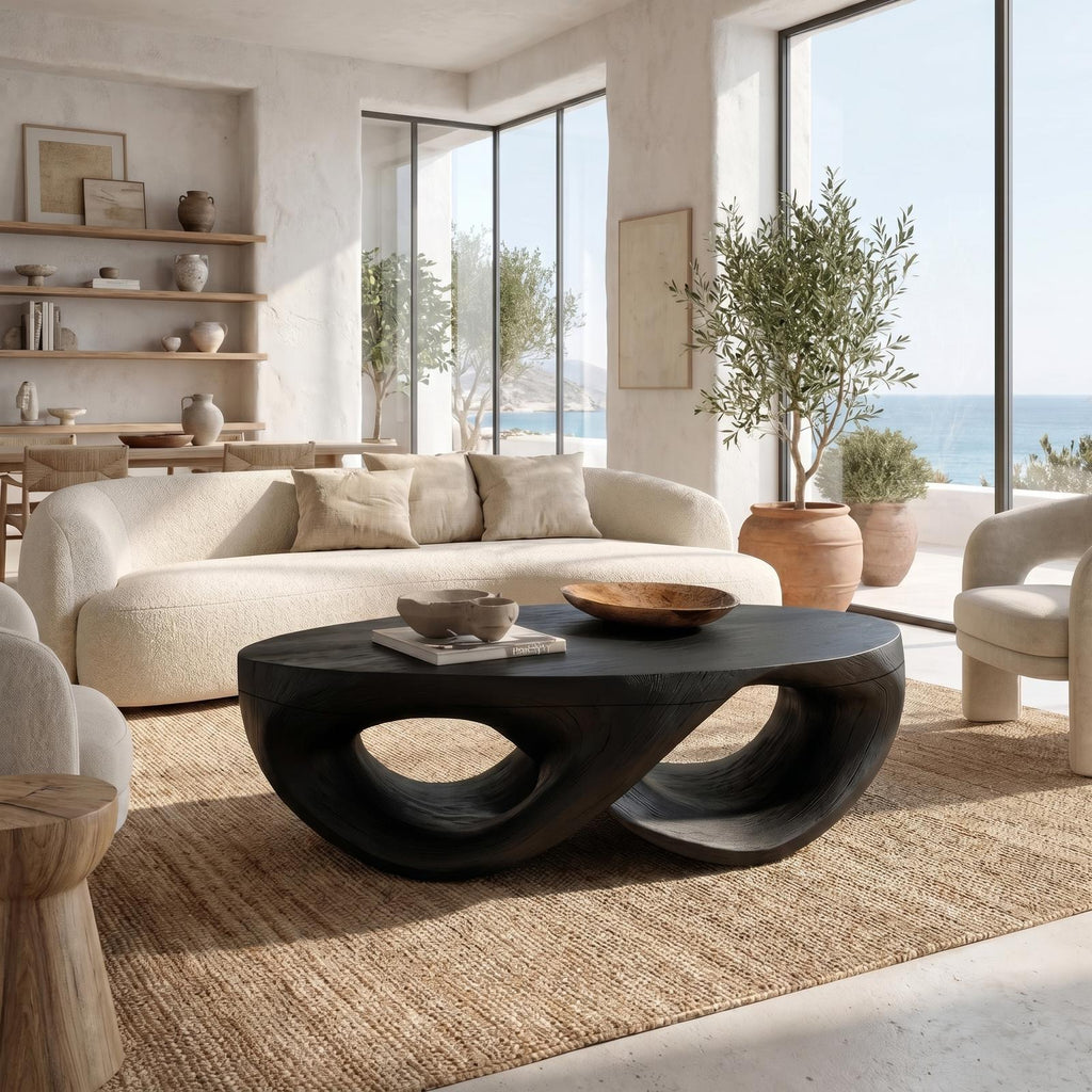 Organic Sculptural Solid Wood Coffee Table, Flowing Wood Center Table for Contemporary Living Room Lounge