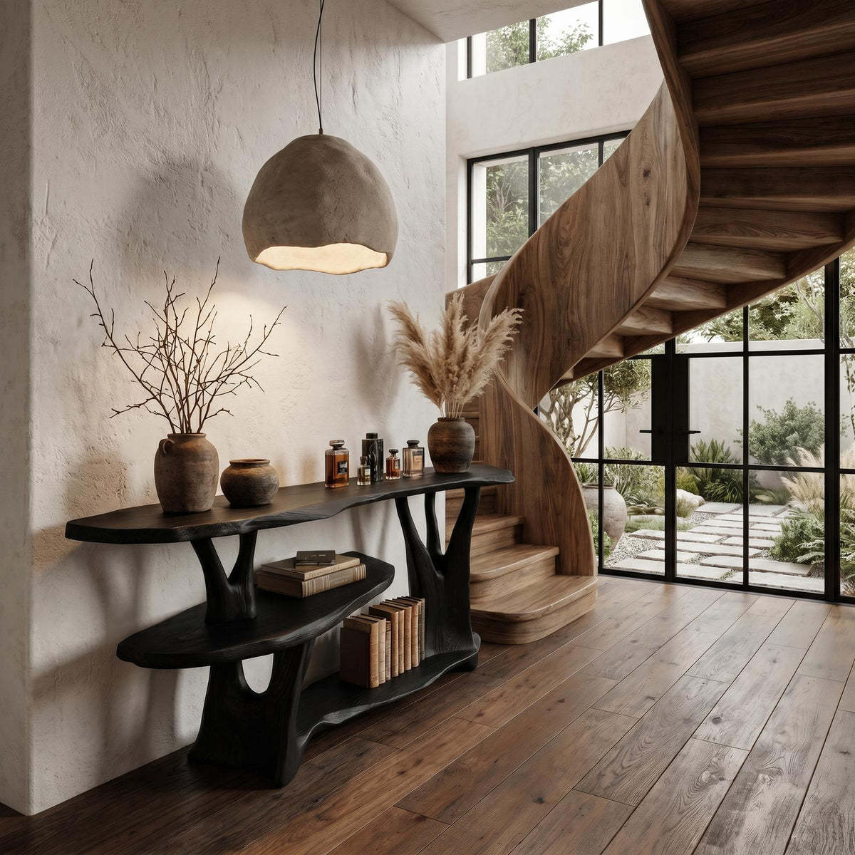 Spry Interior Organic Wood Console Table with Sculptural Tree Root Base & Open Shelf, Rustic Entryway & Living Room Sofa Table, SINLHACS607