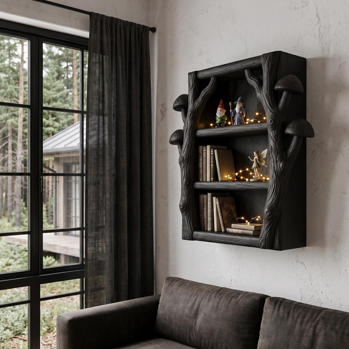 Modern Wall Bookshelf Handcrafted Tree Branch Design For Living Room