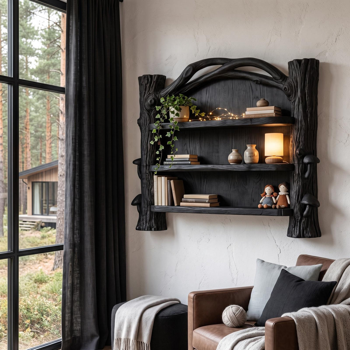 Sculptural Wall Bookshelf Handcrafted Organic Wood Shelves For Living Room