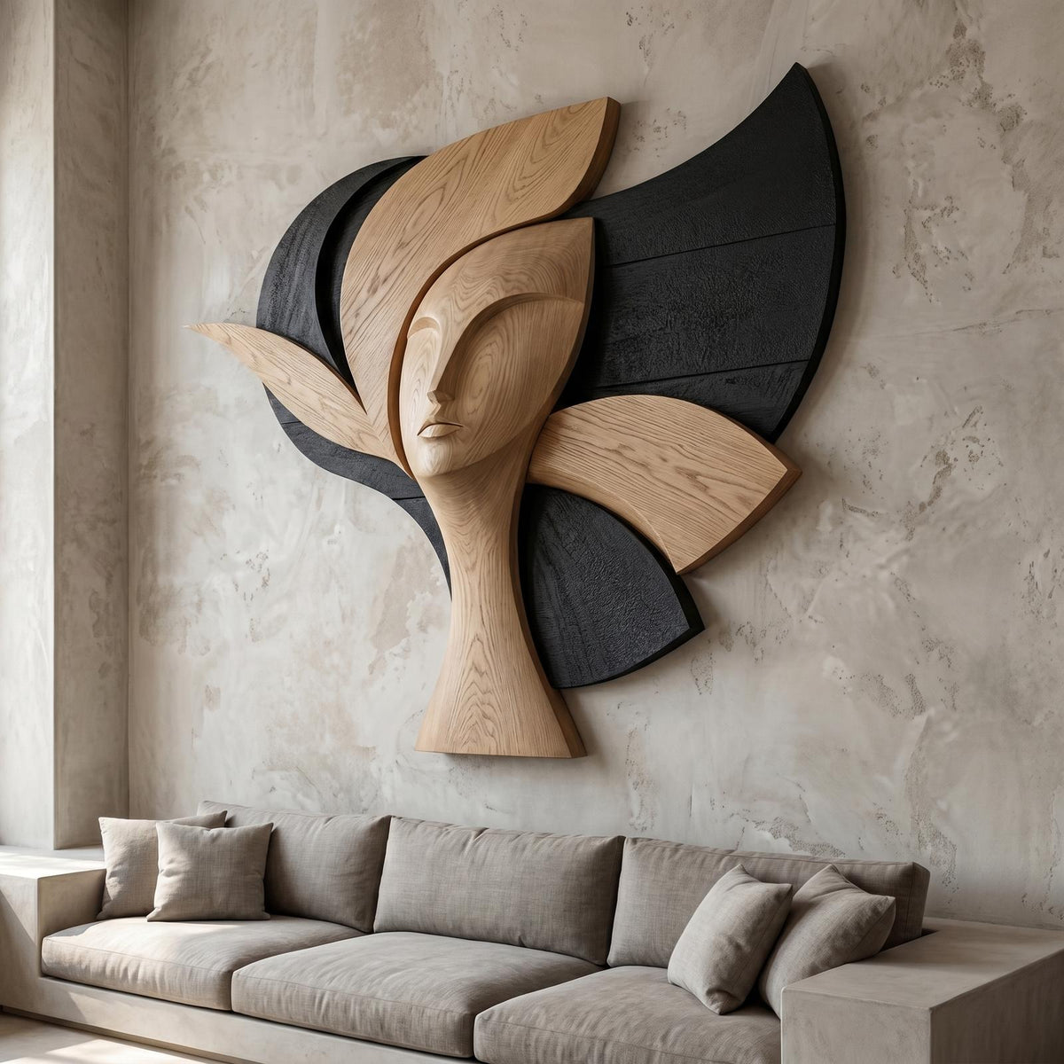 Spry Interior Statement Woman Face Wood Wall Decor, Abstract Handcrafted Wooden Silhouette Sculpture Art Panel for Living Room, SINLHAWD071