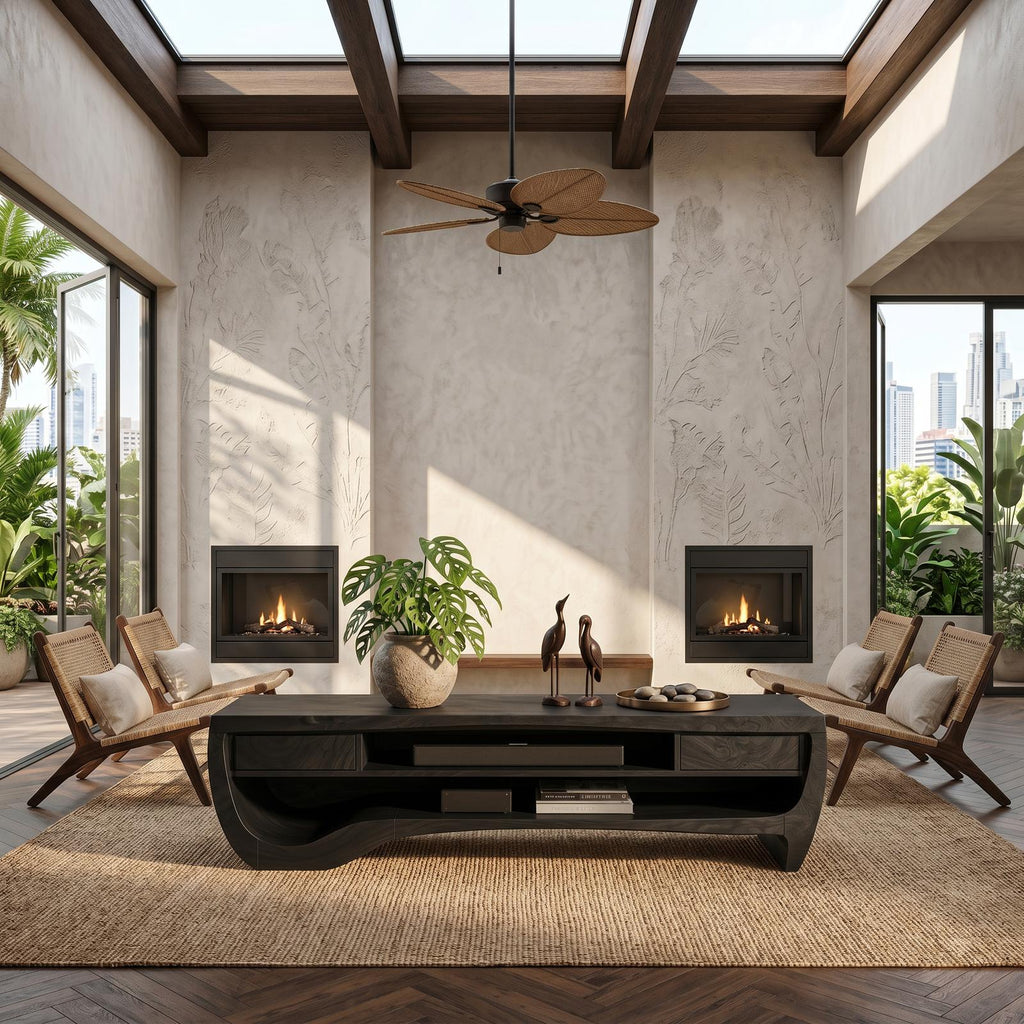 Organic TV Cabinet with Open Storage & Sculptural Curved Wood Design, Solid Wood Media Console TV Stand