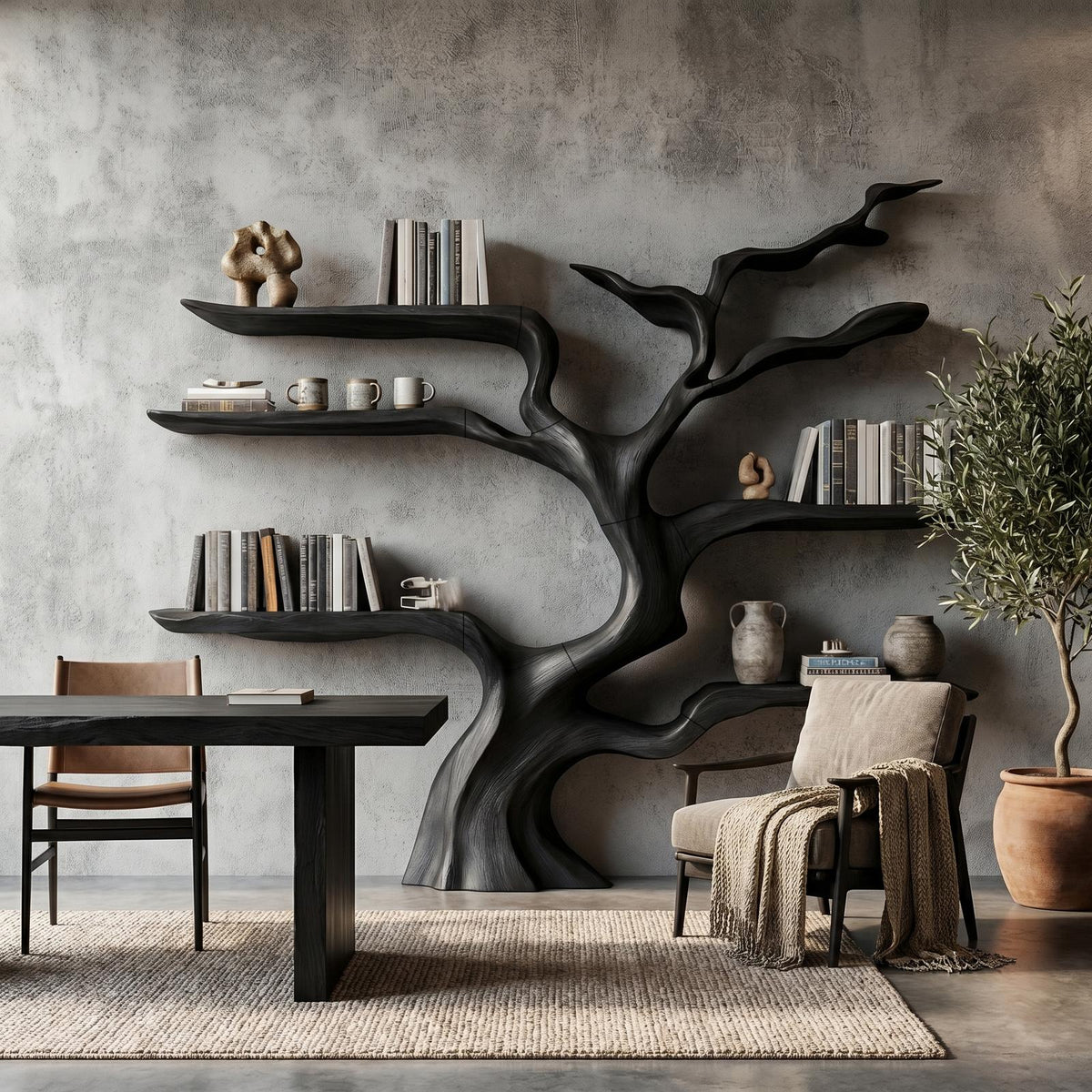 Nature-Inspired Tree Bookshelf, Floating Wooden Shelves, Tree-Shaped Bookcase for Wall
