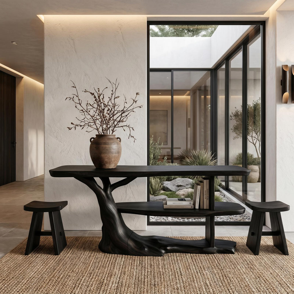 Modern Console Table with Flowing Wood Pedestal Base, Organic Wood Foyer Table for Entryway & Living Room